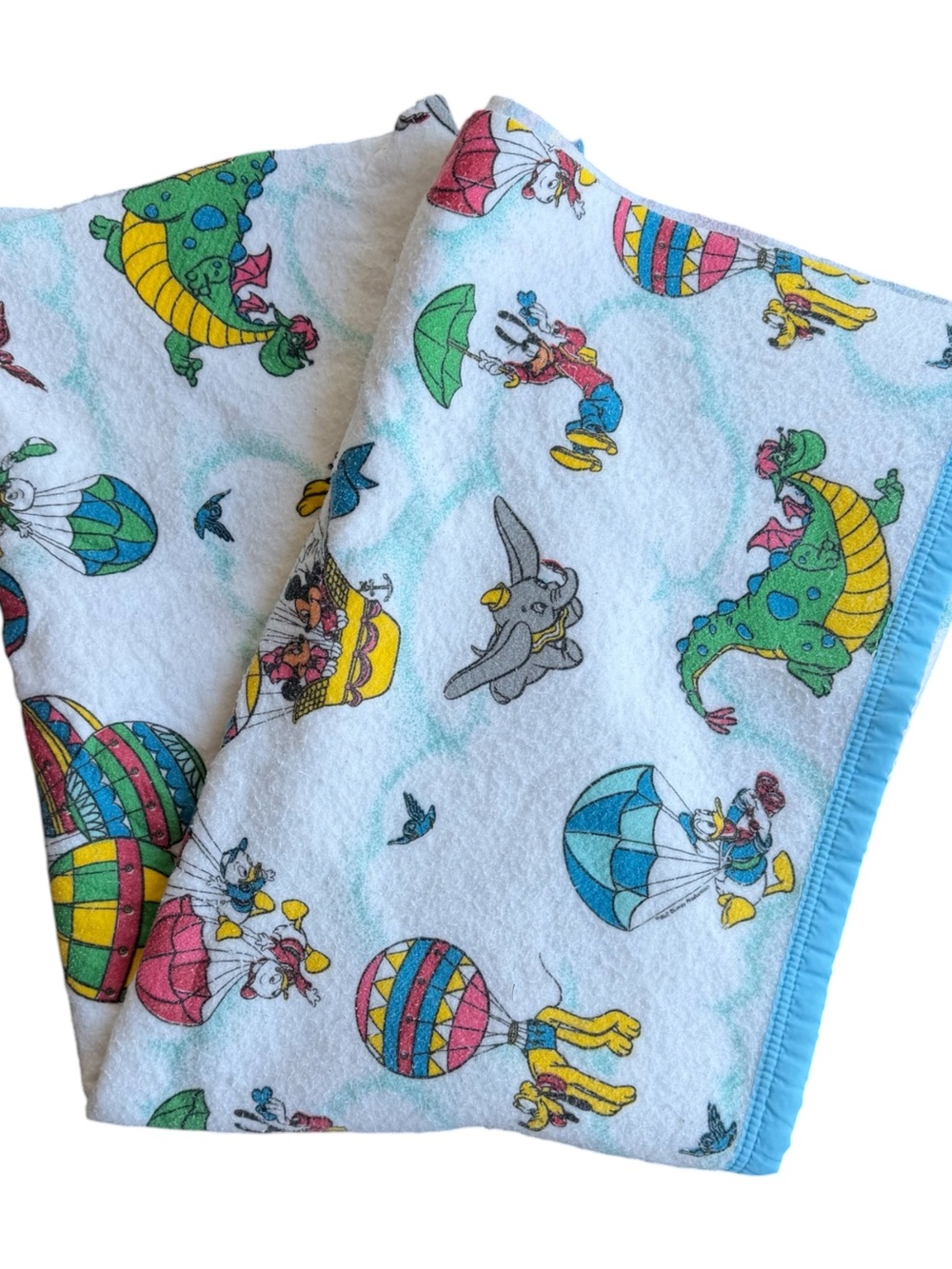 VTG ‘80s Disney Esmond Fancy Flyers Hot Air Balloon Fleece Blanket Size: TWIN